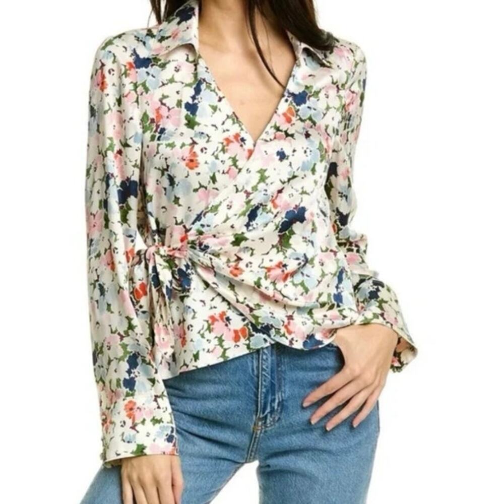 Cinq a Sept Rou Floral Wrap Blouse Size XS